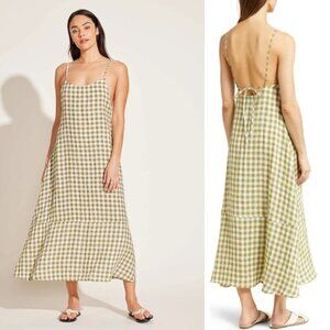 Vitamin A 100% Linen Mari Maxi Dress Avocado Gingham EcoLinen Summer Green
